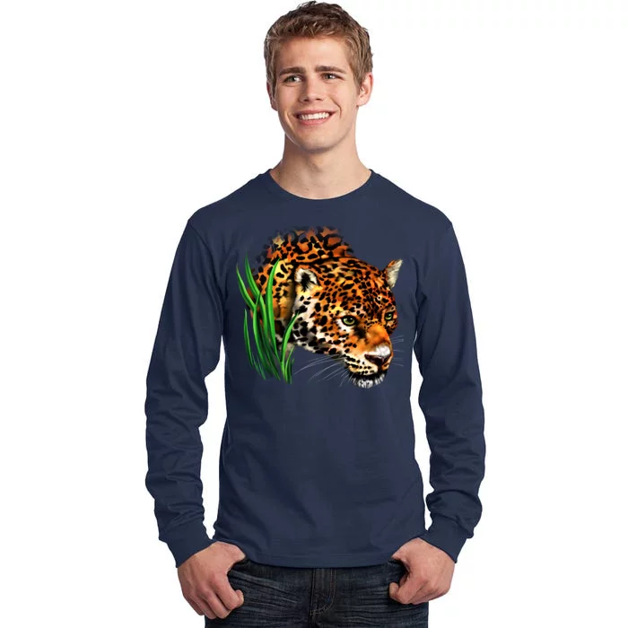 Wildlife Big Face Jaguar In Grass Portrait Tall Long Sleeve T-Shirt