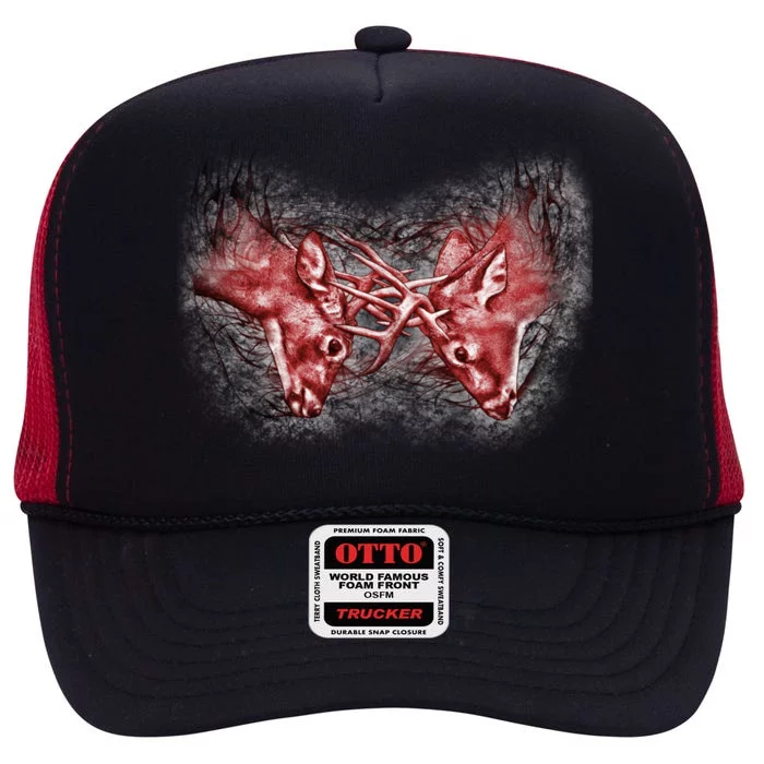 Wildlife Deer Fighting Bucks High Crown Mesh Trucker Hat