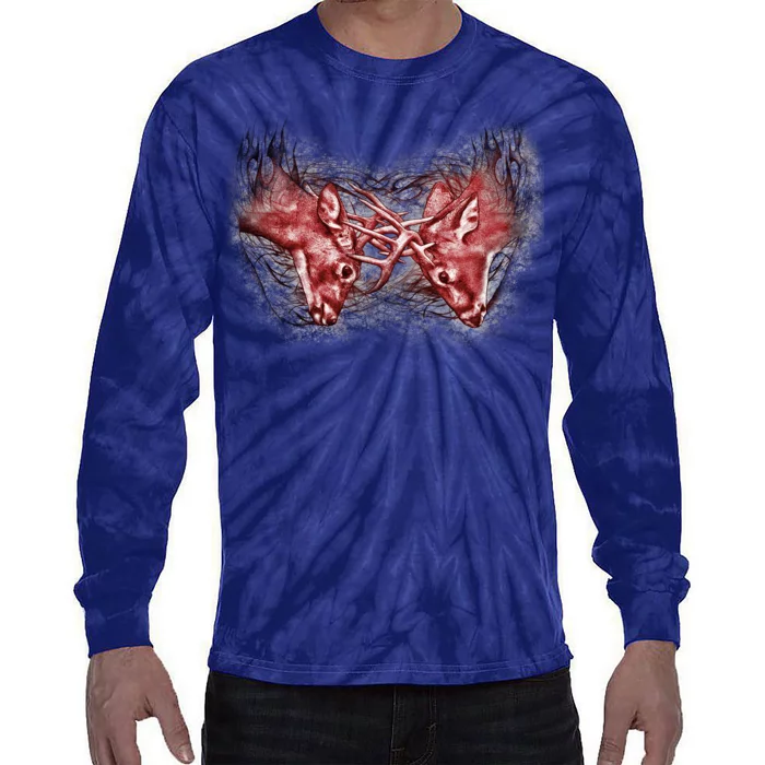 Wildlife Deer Fighting Bucks Tie-Dye Long Sleeve Shirt