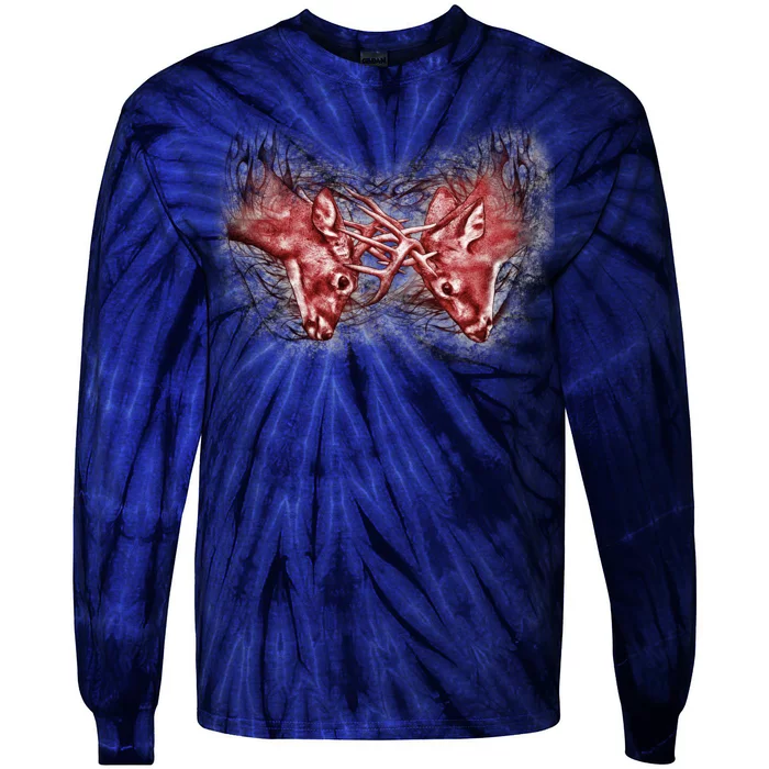 Wildlife Deer Fighting Bucks Tie-Dye Long Sleeve Shirt