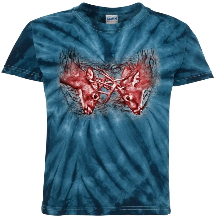 Wildlife Deer Fighting Bucks Kids Tie-Dye T-Shirt