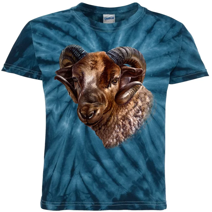 Wildlife Ram Stare Kids Tie-Dye T-Shirt