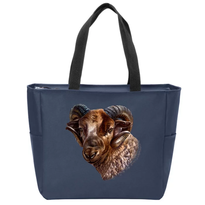 Wildlife Ram Stare Zip Tote Bag