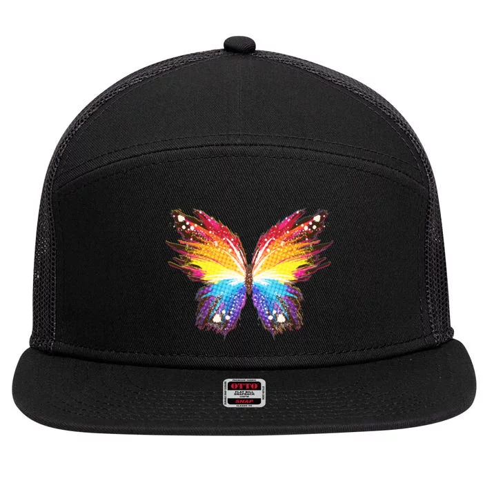 Wildly Painted Rainbow Butterfly 7 Panel Mesh Trucker Snapback Hat