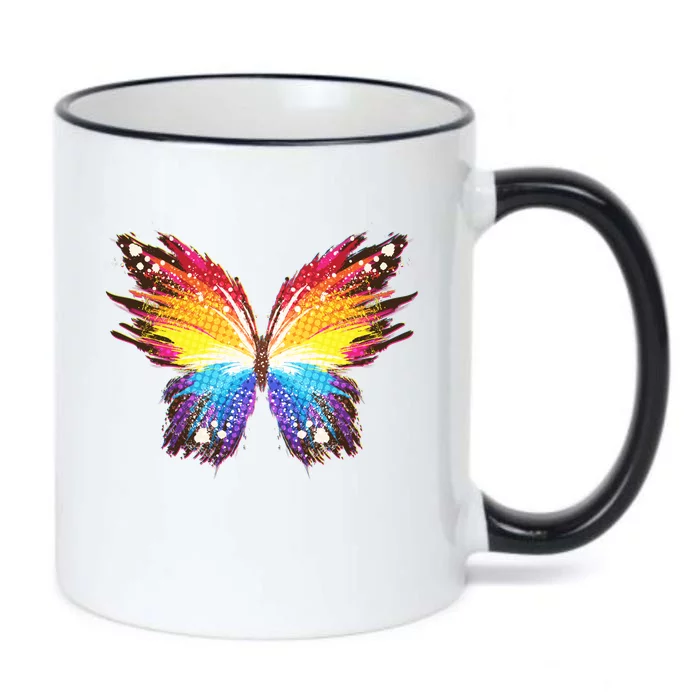 Wildly Painted Rainbow Butterfly Black Color Changing Mug