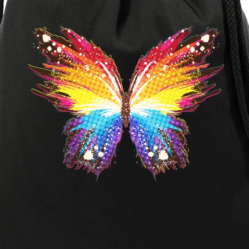 Wildly Painted Rainbow Butterfly Drawstring Bag