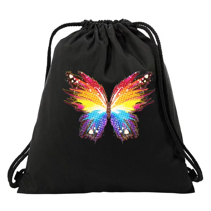 Wildly Painted Rainbow Butterfly Drawstring Bag