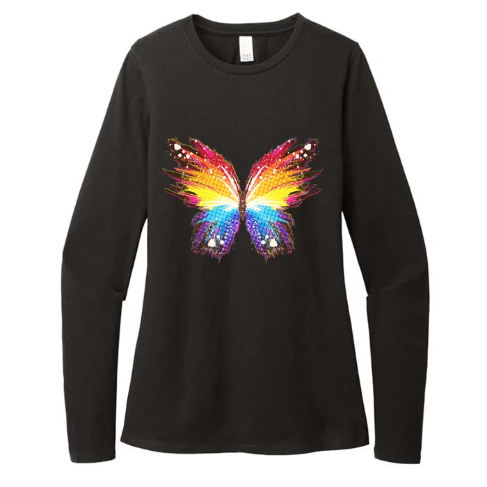 Wildly Painted Rainbow Butterfly Womens CVC Long Sleeve Shirt