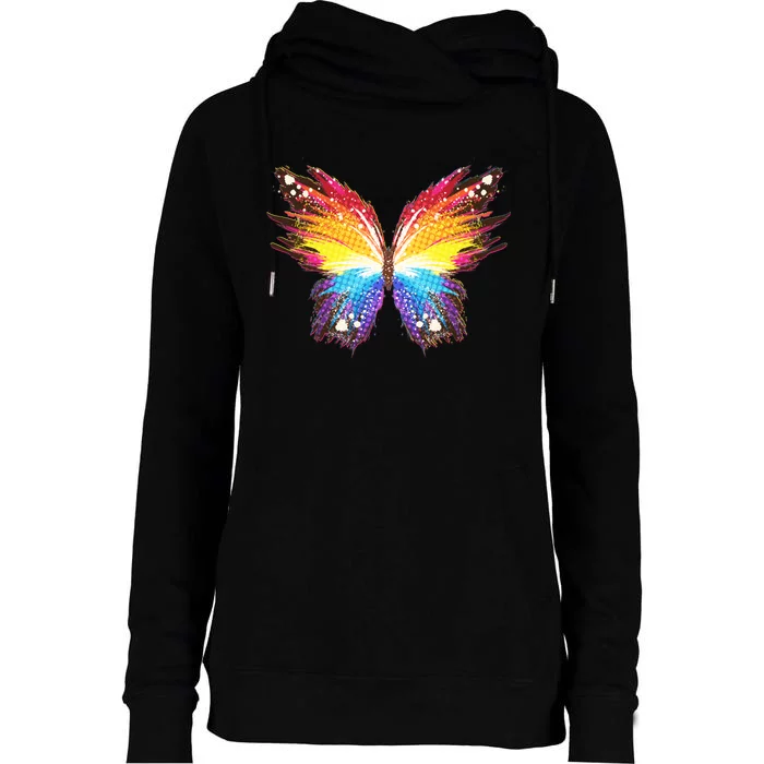 Wildly Painted Rainbow Butterfly Womens Funnel Neck Pullover Hood