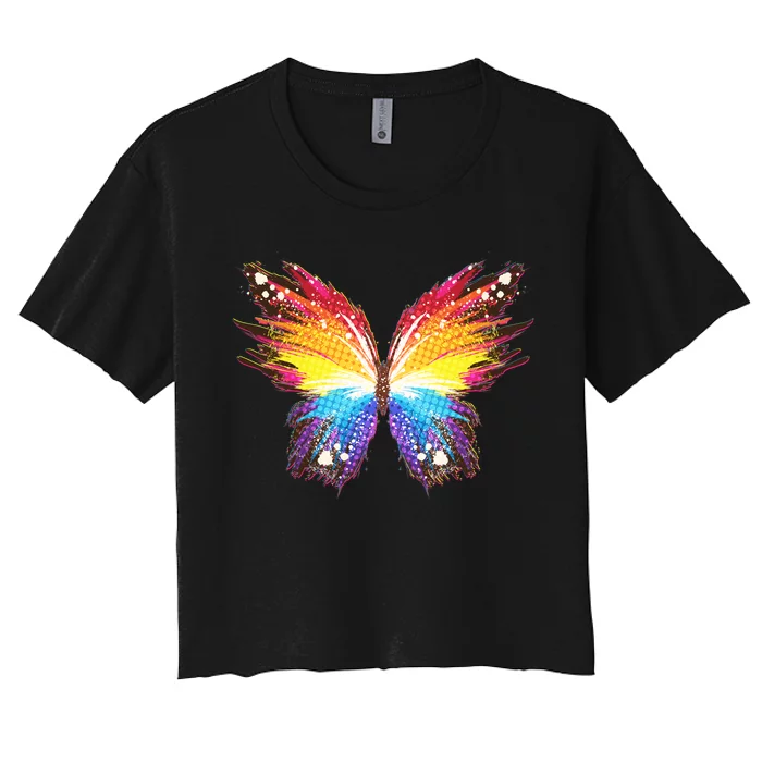 Wildly Painted Rainbow Butterfly Women's Crop Top Tee