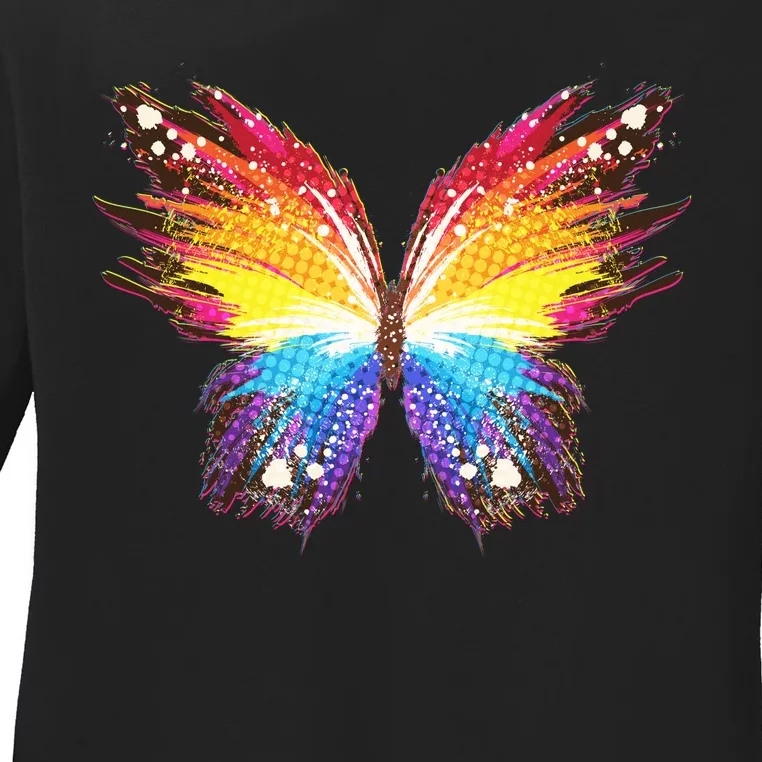 Wildly Painted Rainbow Butterfly Ladies Long Sleeve Shirt