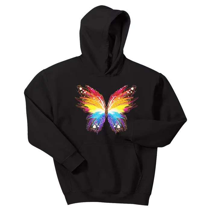 Wildly Painted Rainbow Butterfly Kids Hoodie