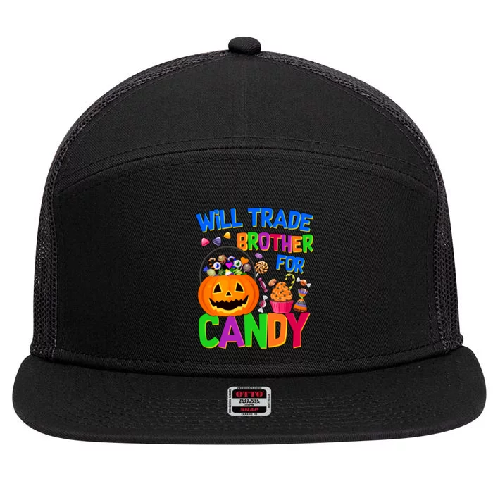 Will Trade Brother For Candy Funny Halloween 7 Panel Mesh Trucker Snapback Hat