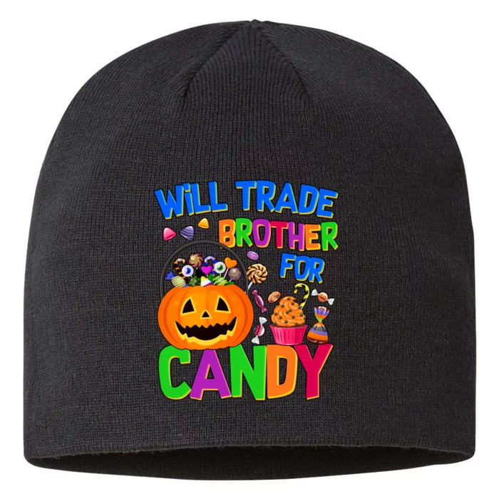 Will Trade Brother For Candy Funny Halloween 8 1/2in Sustainable Knit Beanie