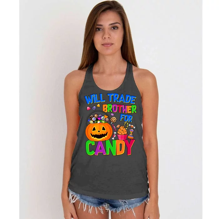 Will Trade Brother For Candy Funny Halloween Women's Knotted Racerback Tank