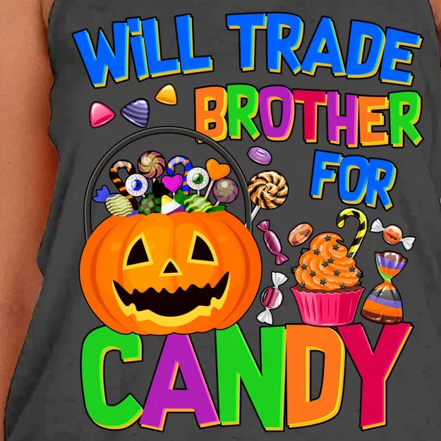 Will Trade Brother For Candy Funny Halloween Women's Knotted Racerback Tank