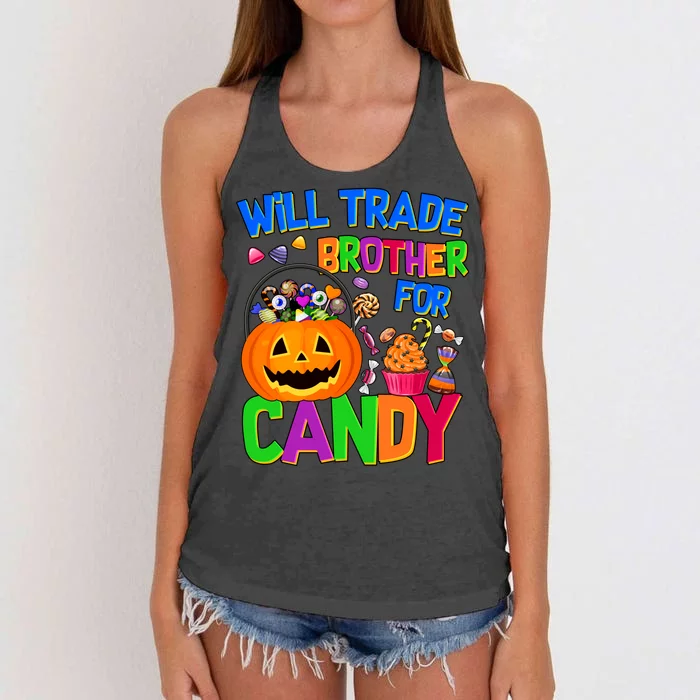 Will Trade Brother For Candy Funny Halloween Women's Knotted Racerback Tank