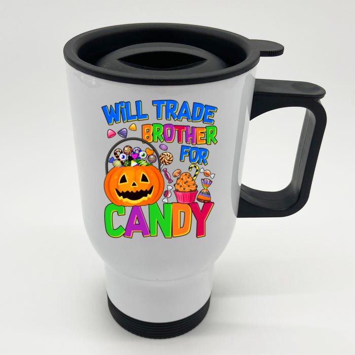 Will Trade Brother For Candy Funny Halloween Front & Back Stainless Steel Travel Mug