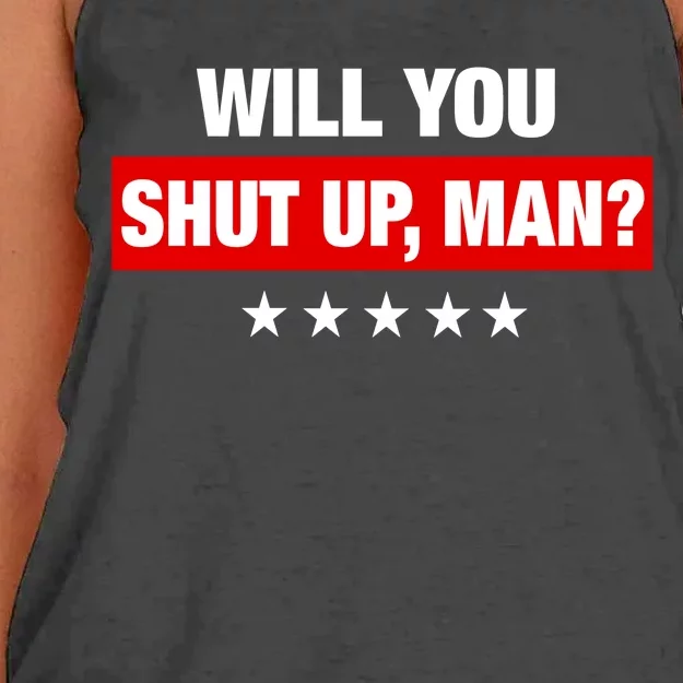 Will You Shut Up Man? Biden Quote Presidential Debate Women's Knotted Racerback Tank