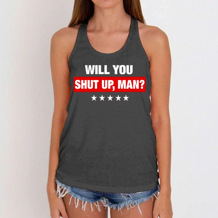 Will You Shut Up Man? Biden Quote Presidential Debate Women's Knotted Racerback Tank