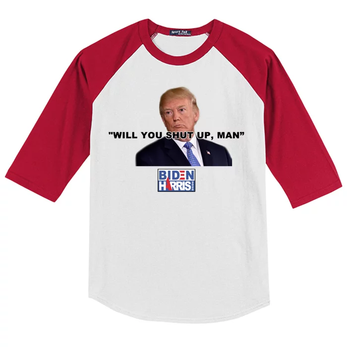 Will You Shut Up Man? Funny Anti Trump Kids Colorblock Raglan Jersey