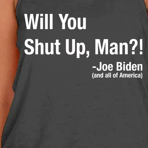 Will You Shut Up Man? Funny Biden Quote President Debate Women's Knotted Racerback Tank