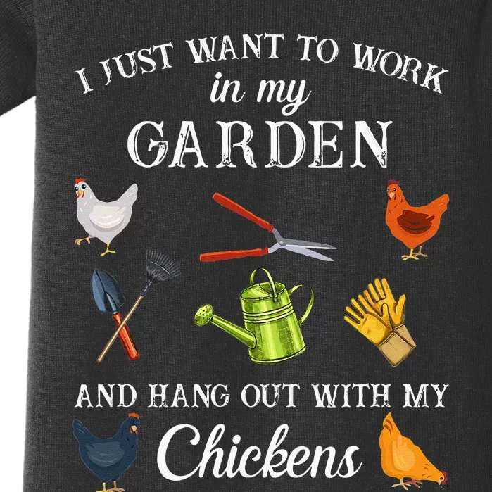 Work In My Garden Hangout With My Chickens Funny Gardening Baby Bodysuit