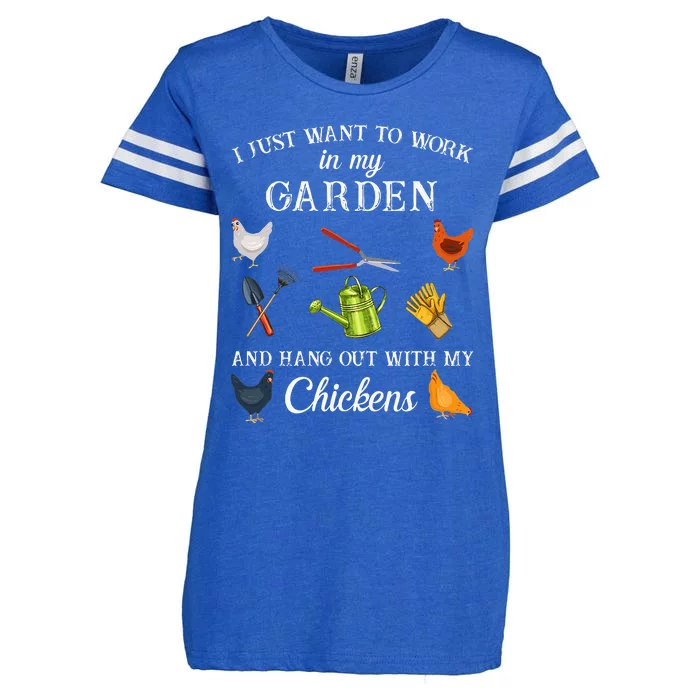 Work In My Garden Hangout With My Chickens Funny Gardening Enza Ladies Jersey Football T-Shirt