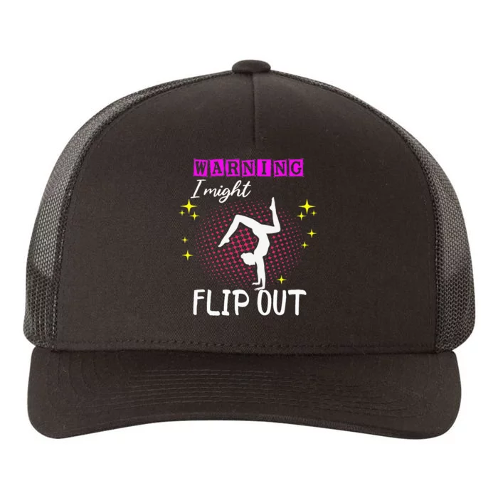 Warning I Might Flip Out Funny Cheerleading Yupoong Adult 5-Panel Trucker Hat