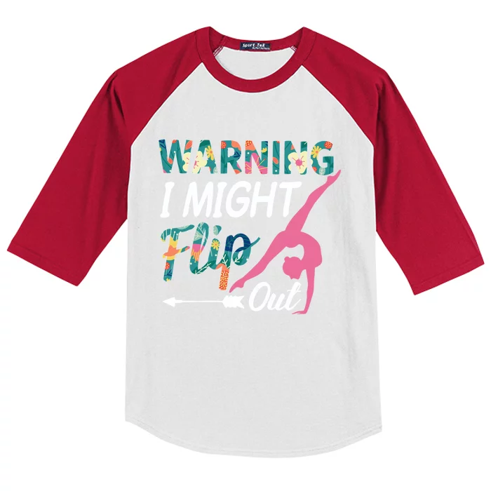 Warning I Might Flip Out Gymnastics Flower Gift Kids Colorblock Raglan Jersey