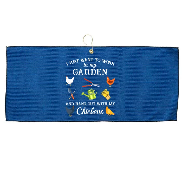 Work In My Garden Hangout With My Chickens Funny Gardening Large Microfiber Waffle Golf Towel