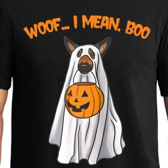 Woof I Mean Boo German Shepherd Dog Ghost Funny Halloween Raglan Baseball Tee Pajama Set