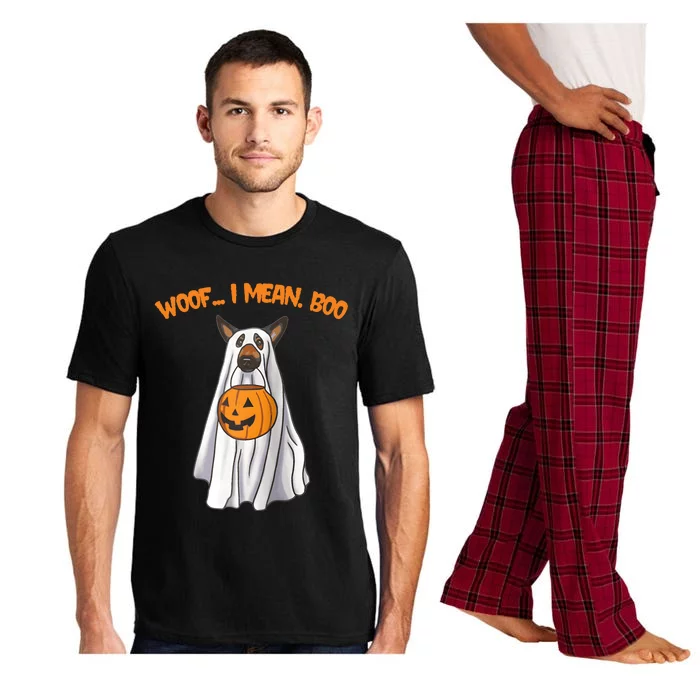 Woof I Mean Boo German Shepherd Dog Ghost Funny Halloween Raglan Baseball Tee Pajama Set