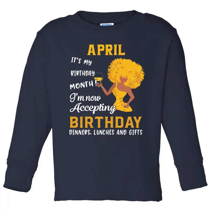 Womens Its My Birthday Shirts Black Women April Aries Taurus Gifts Toddler Long Sleeve Shirt