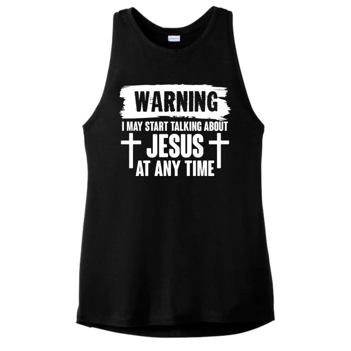 Warning I May Start Talking About Jesus At Any Time Ladies Tri-Blend Wicking Tank