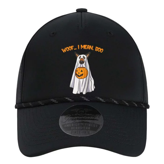 Woof I Mean Boo German Shepherd Dog Ghost Funny Halloween Raglan Baseball Performance The Dyno Cap