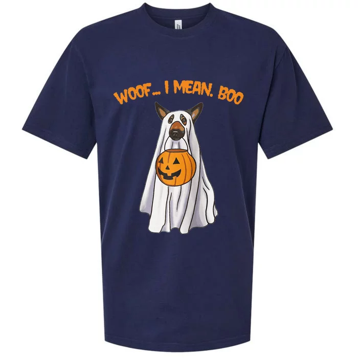 Woof I Mean Boo German Shepherd Dog Ghost Funny Halloween Raglan Baseball Sueded Cloud Jersey T-Shirt