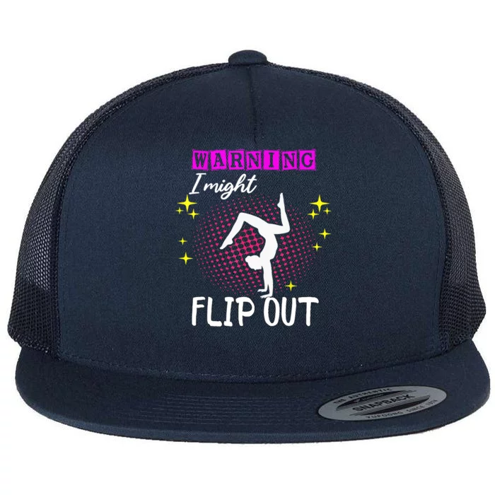 Warning I Might Flip Out Funny Gymnast Cheerleading Flat Bill Trucker Hat