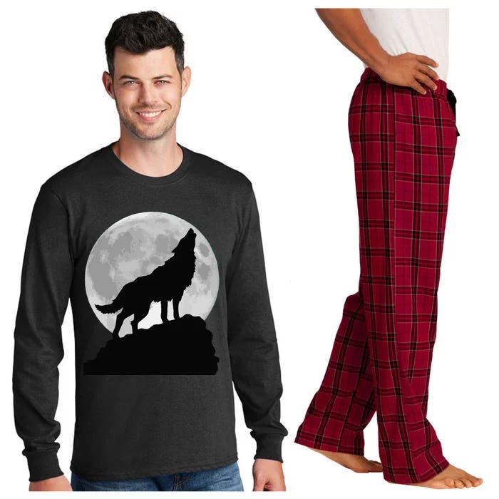 Wolf In Moon Light Cool Full Dog Pup Howling Tee Long Sleeve Pajama Set