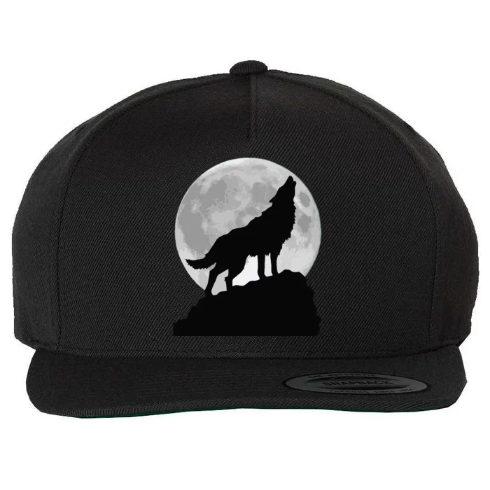 Wolf In Moon Light Cool Full Dog Pup Howling Tee Wool Snapback Cap