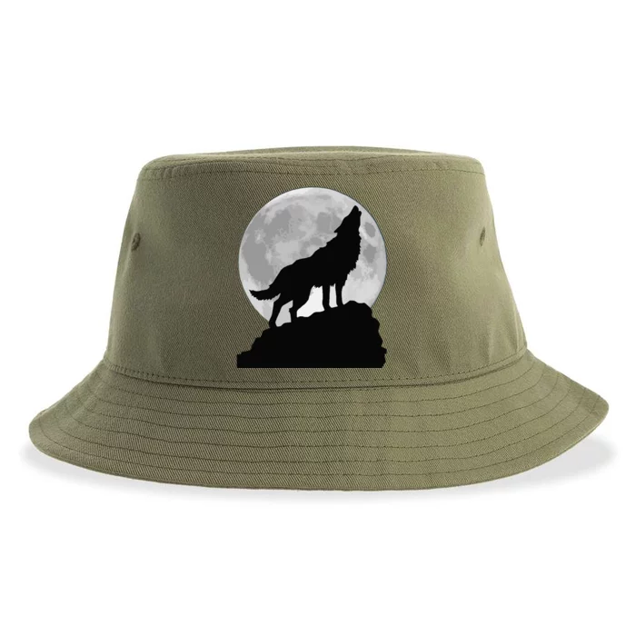 Wolf In Moon Light Cool Full Dog Pup Howling Tee Sustainable Bucket Hat