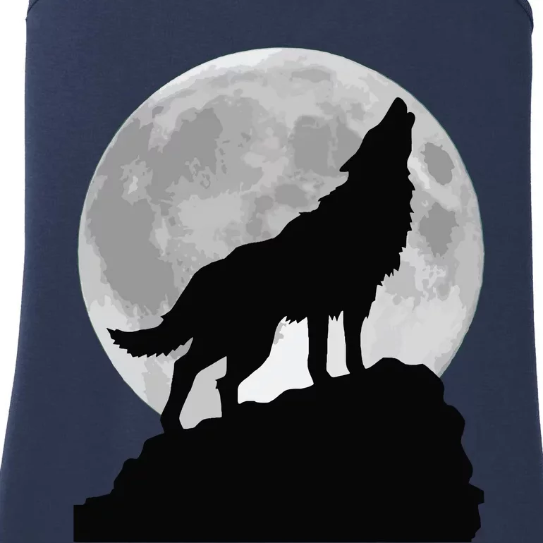 Wolf In Moon Light Cool Full Dog Pup Howling Tee Ladies Essential Tank