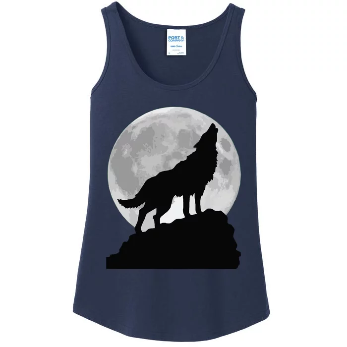 Wolf In Moon Light Cool Full Dog Pup Howling Tee Ladies Essential Tank