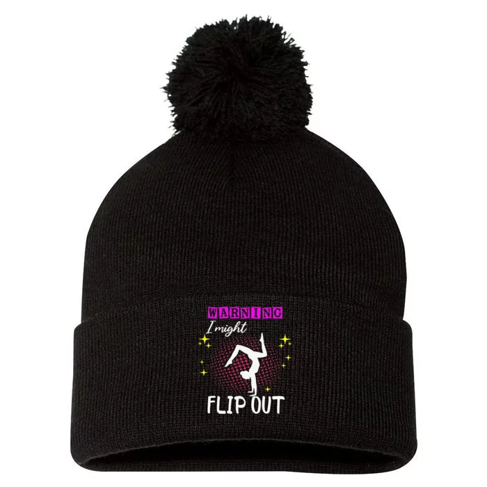 Warning I Might Flip Out Funny Gymnast Cheerleading Pom Pom 12in Knit Beanie