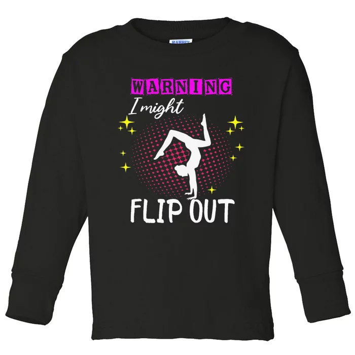 Warning I Might Flip Out Funny Gymnast Cheerleading Toddler Long Sleeve Shirt