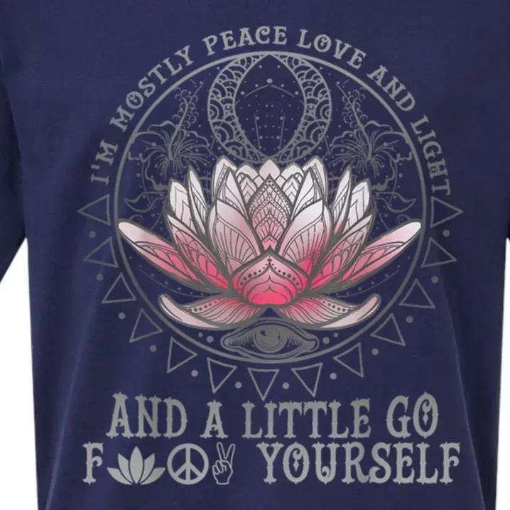 Womens I'm Mostly Peace Love And Light & Little Go F Yourself Lotus Sueded Cloud Jersey T-Shirt