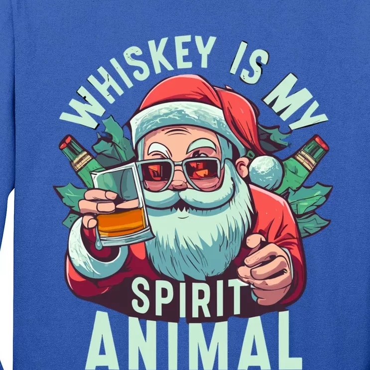 Whiskey Is My Spirit Animal Funny Santa Ing Christmas Funny Gift Long Sleeve Shirt