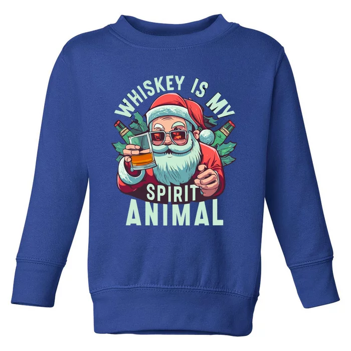 Whiskey Is My Spirit Animal Funny Santa Ing Christmas Funny Gift Toddler Sweatshirt