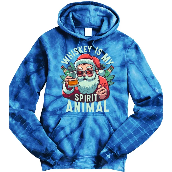 Whiskey Is My Spirit Animal Funny Santa Ing Christmas Funny Gift Tie Dye Hoodie