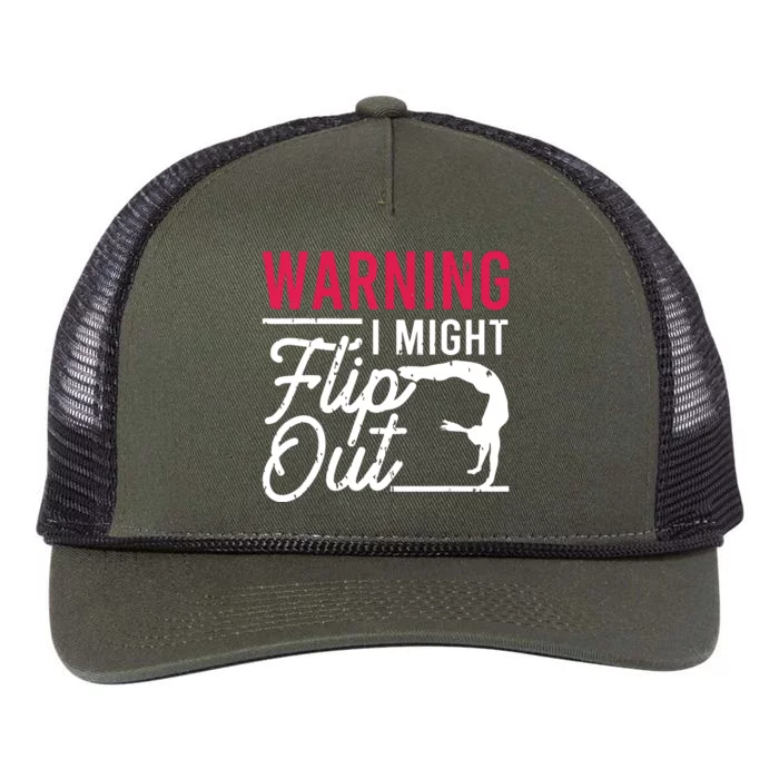 Warning I Might Flip Out Funny Gymnast Gymnastics Pun Outfit Retro Rope Trucker Hat Cap